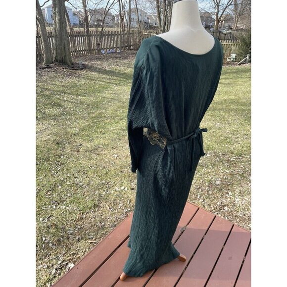 Vintage Another Thyme Green Maxi Dress W/ Gold Embroidery Modest L - Picture 5 of 9